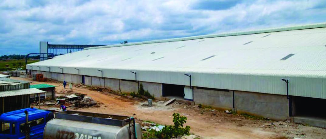 Completed Lucky Brands warehouse showing the full length of its roofline, Msasa, Harare.